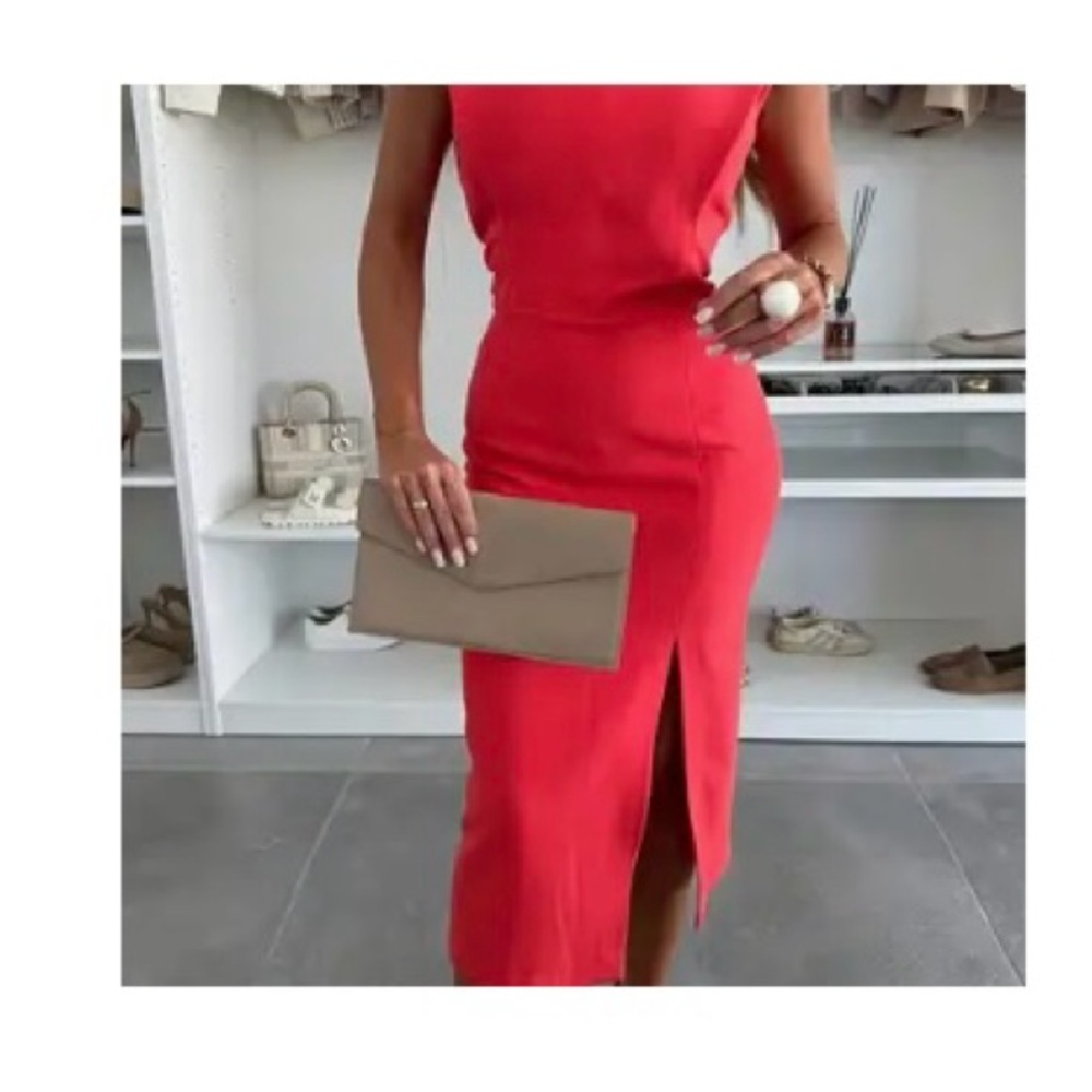 SHEIN Vibrant Red Midi Dress